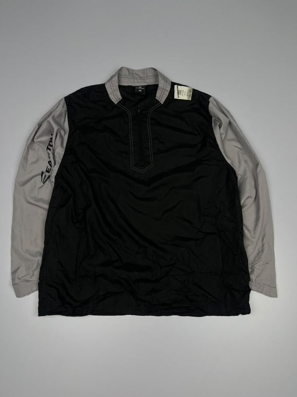 Black and Grey Colorblock Pullover Jacket with Long Sleeves and Contrast Collar – Vintage Sportswear Windbreaker