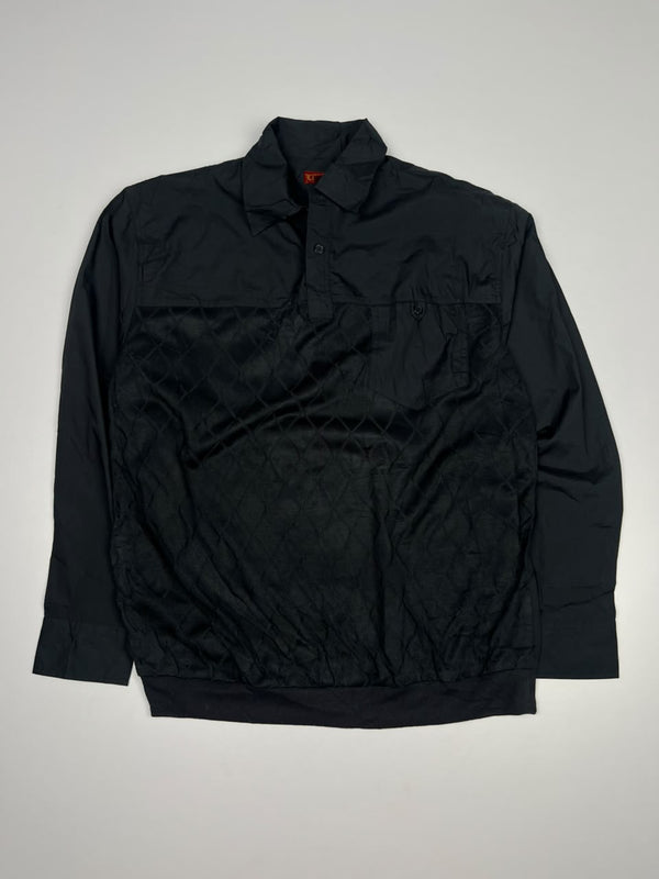 Quilted Pullover Jacket with Collared Neck and Button Placket – Vintage Casual Sportswear Jacket