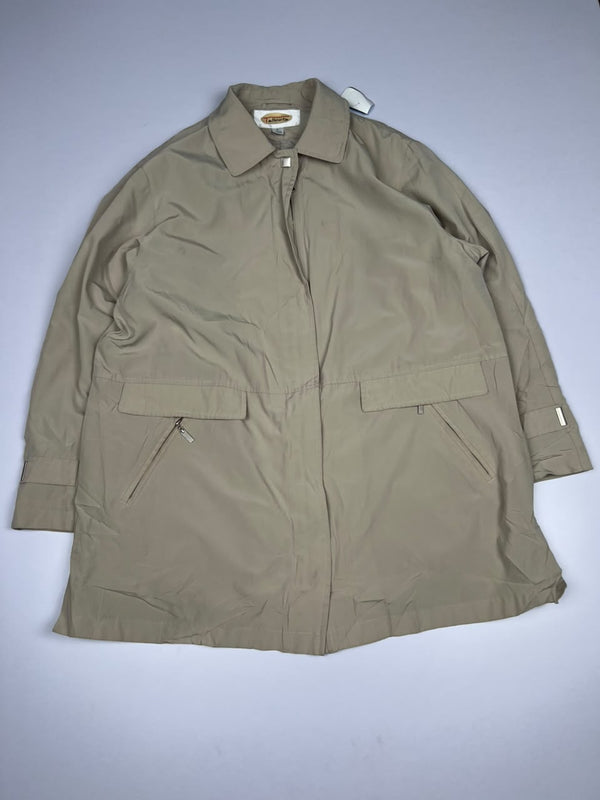 Talbots Khaki Car Coat Jacket Mid-Length Zip Front Flap Pockets Classic Preppy