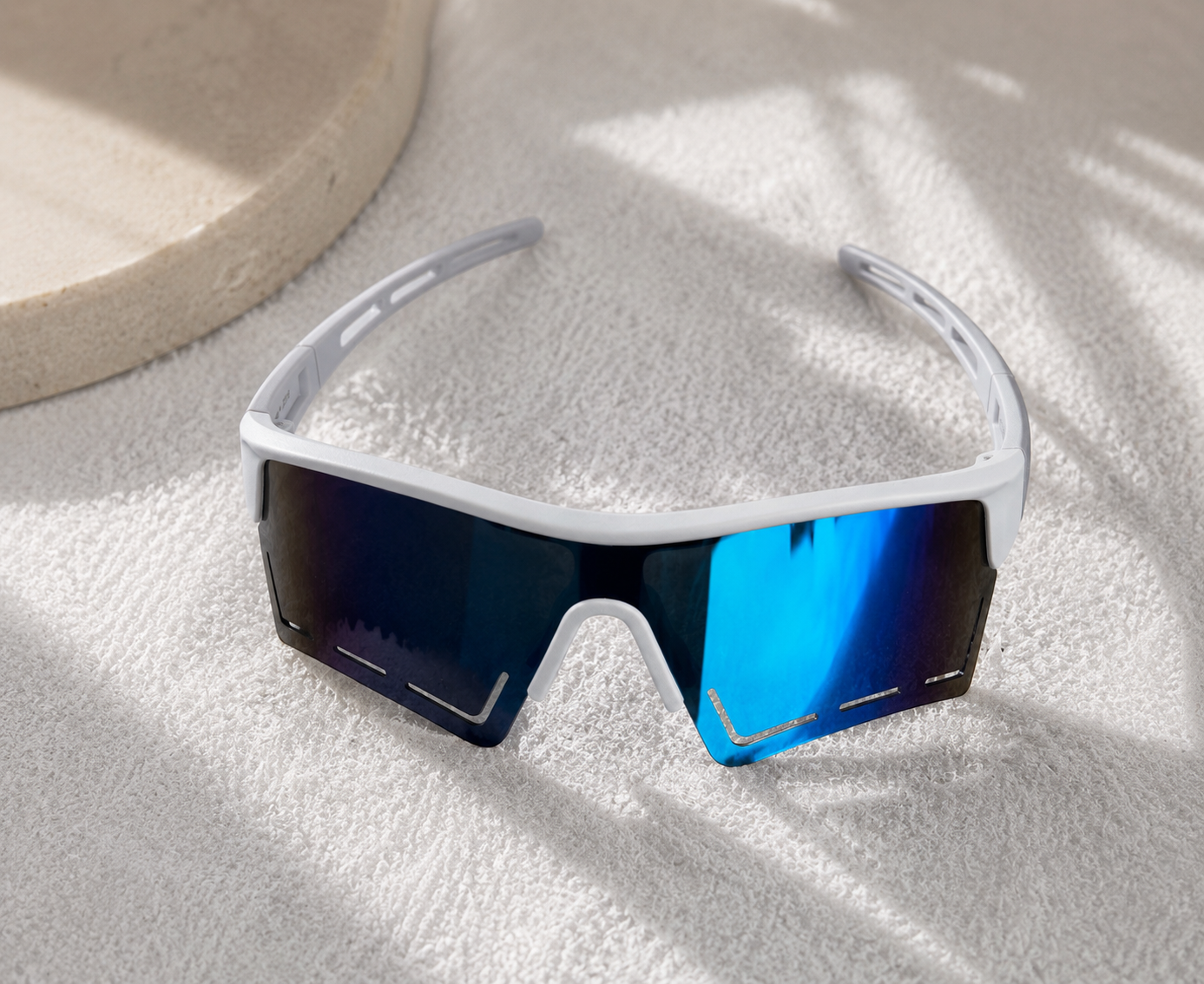 AeroShield Pro Polarized Sports Sunglasses – White Frame | Blue Mirror Lens
