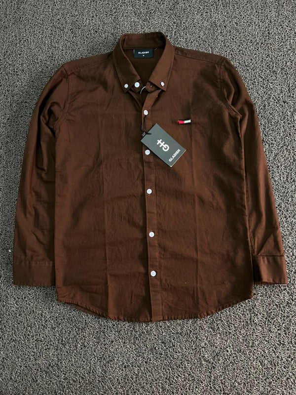 Menβs Premium Coffee Brown Button-Down Oxford Shirt