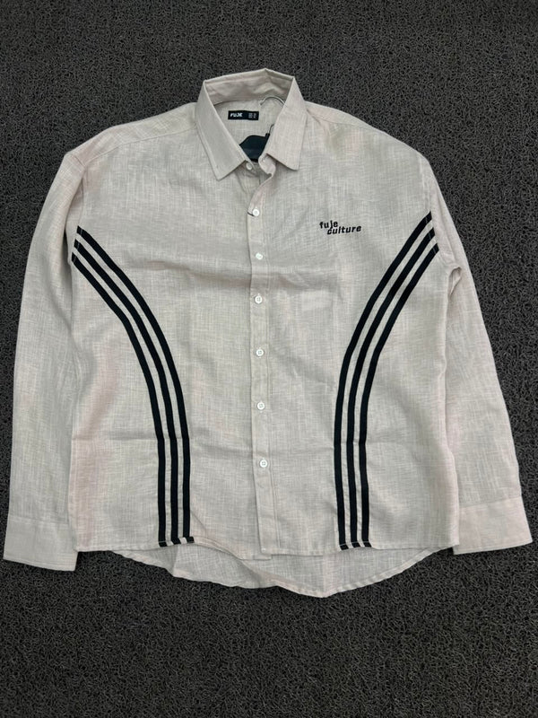 Future Culture White Long Sleeve Button-Up Shirt with Black Side Stripes
