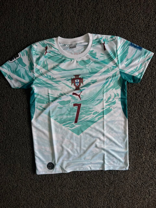 Portugal Cristiano Ronaldo #7 Away Football Jersey – White/Teal | Fan Edition