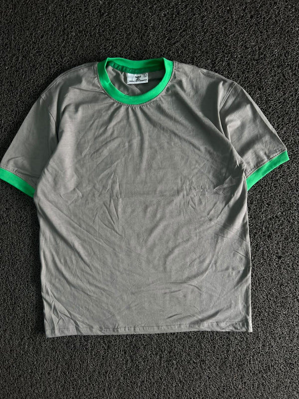 Grey & Green Contrast Trim Crew Neck T-Shirt