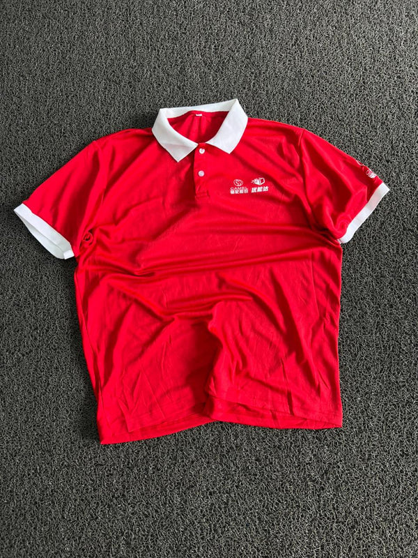 Vintage Red Polo Collar T-Shirt with White Trim | Embroidered Logo