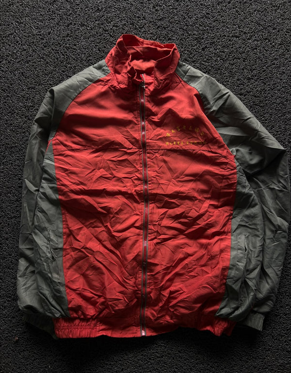 Vintage Red and Charcoal Grey Color-Block Zip-Up Windbreaker Jacket