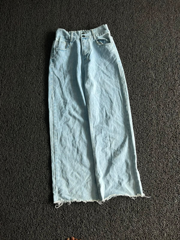 Raw Hem Light Wash Wide Leg Jeans