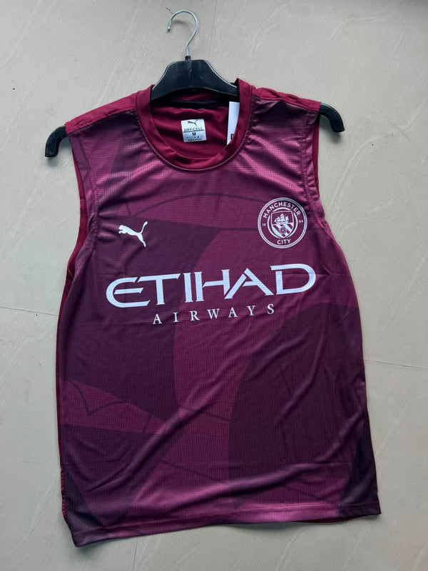 Manchester City Burgundy Sleeveless Training Jersey – Etihad Airways Edition