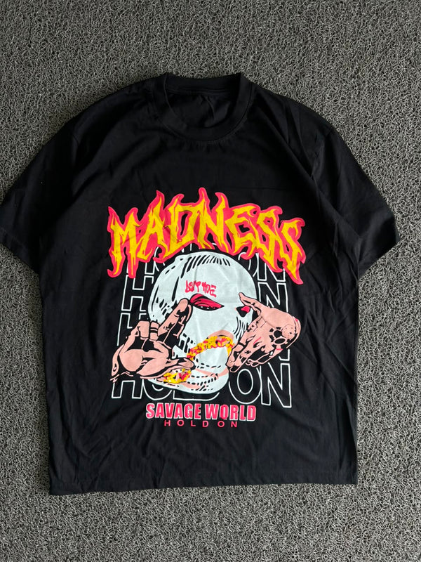 Madness Horror Graphic Oversized Black T-Shirt