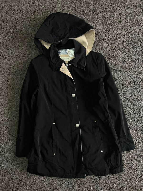 Black Hooded Jacket with Beige Contrast Lining
