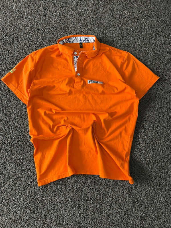 Premium Orange Mandarin Collar Polo T-Shirt with Printed Inner Collar – Men's Casual Cotton Polo