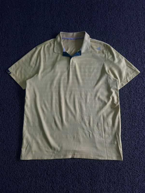 Vintage Adidas Light Sage Striped Polo Shirt – Embroidered Logo | Classic Golf Casual