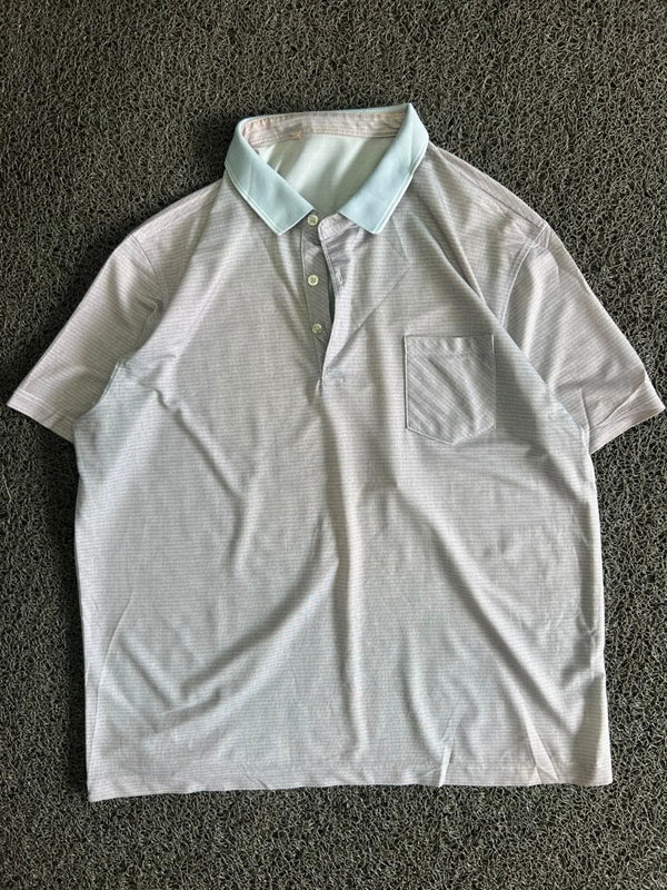 Textured Polo T-Shirt with Contrast Collar & Front Pocket