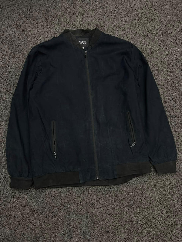 Black Zip-Up Bomber Jacket ⚠️ Small Stains and Scratch