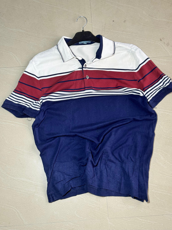 Vintage Red White & Navy Striped Polo T-Shirt