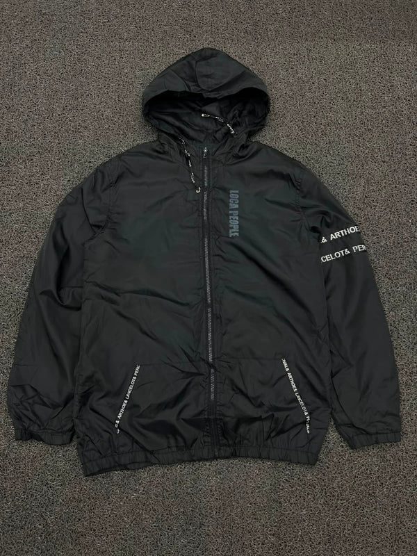 Local People Black Hooded Windbreaker Jacket