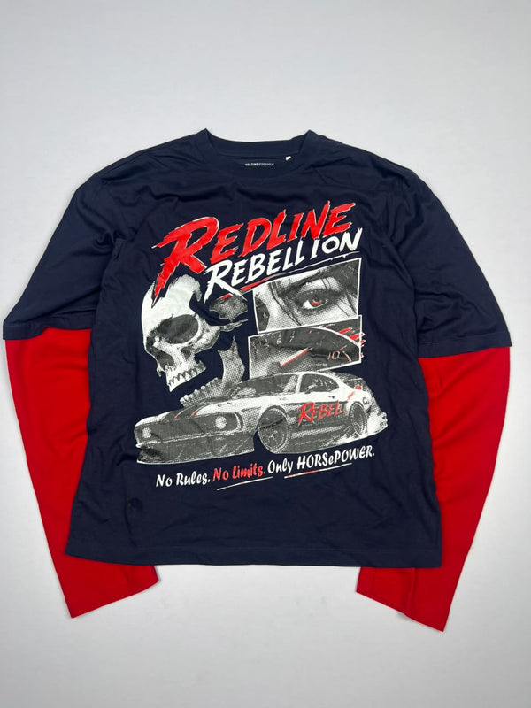 Navy Blue Redline Rebellion Graphic Layered Long-Sleeve T-Shirt