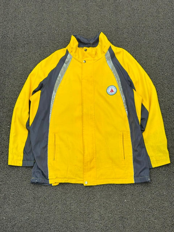 Vintage Yellow & Navy Reflective Outdoor Rain Jacket | Windbreaker Utility Coat