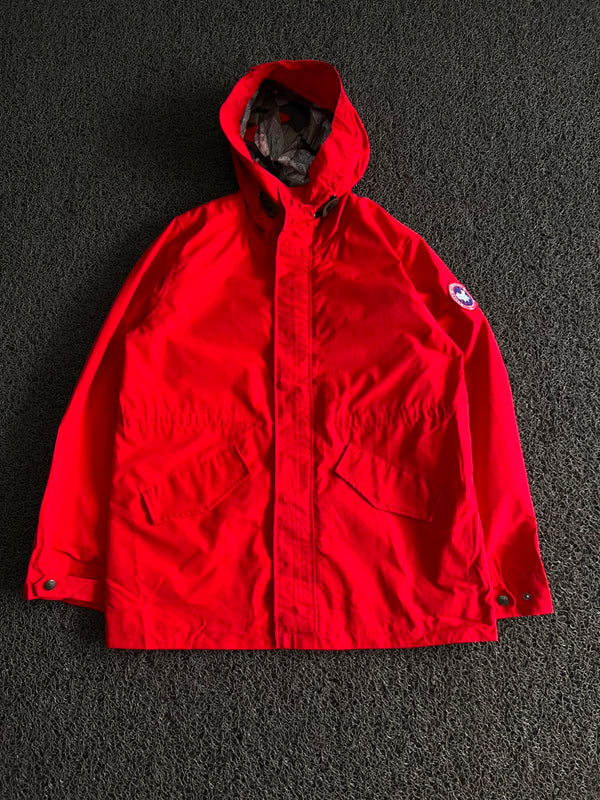 Vintage Red Hooded Utility Jacket ⚠️ Small Stains