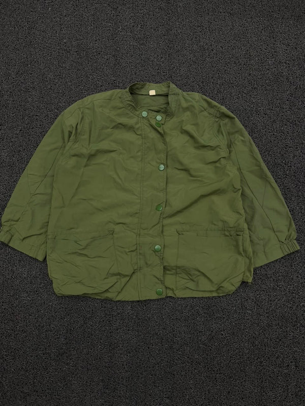 Olive Green Snap Button Utility Jacket