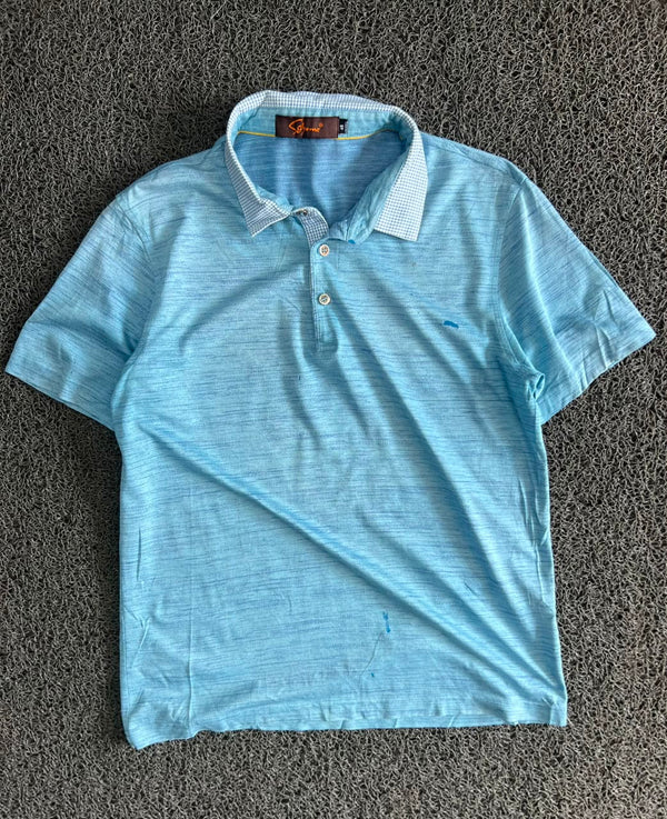 Men’s Light Blue Textured Polo T-Shirt with Contrast Collar
