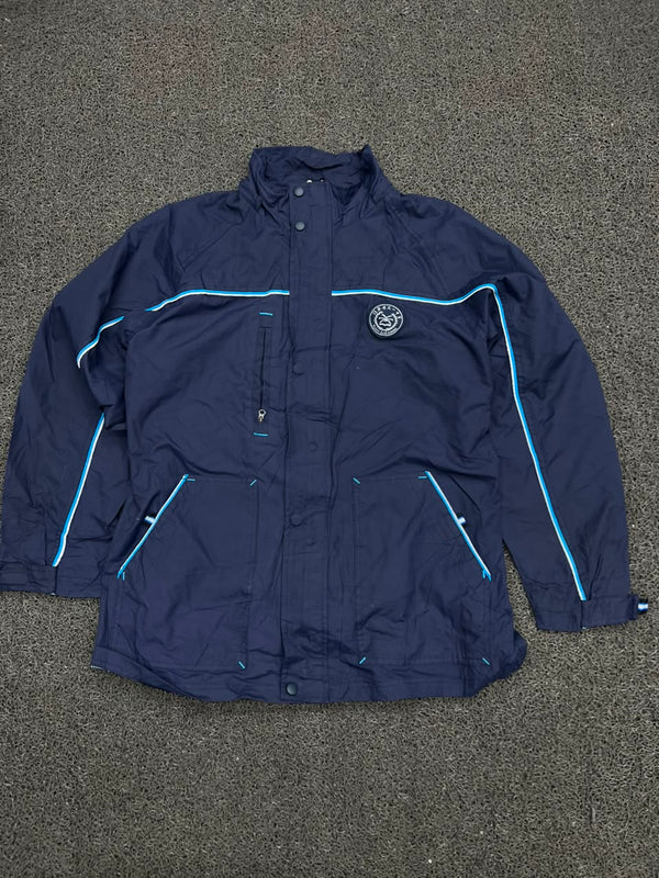 Navy Blue Contrast Piping Hooded Jacket