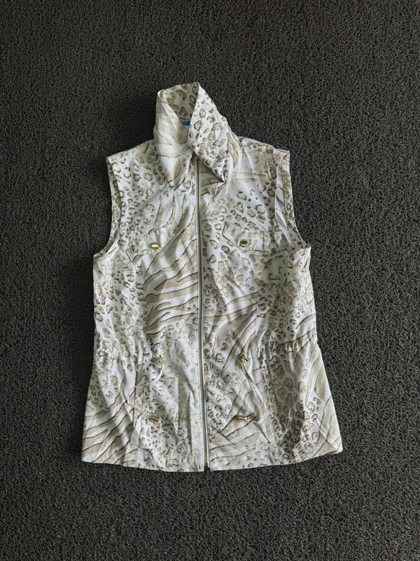 Vintage Cream Leopard Print Zip-Up Utility Vest