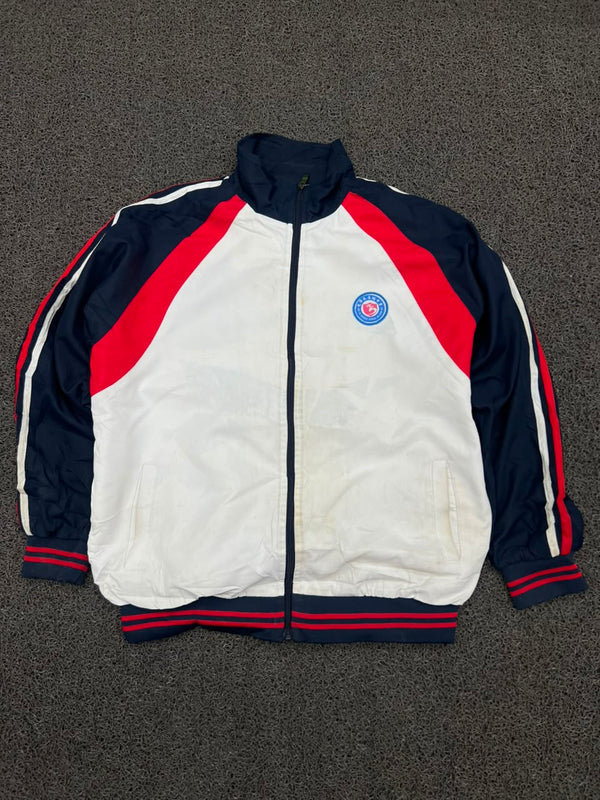 Vintage Colorblock Track Jacket – White/Navy/Red Zip-Up Sports Jacket ⚠️ Stained