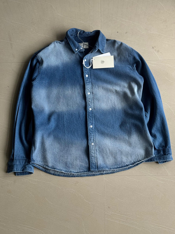 Gradient Wash Blue Denim Button-Down Shirt