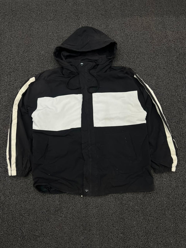Black & White Color Block Hooded Windbreaker Jacket