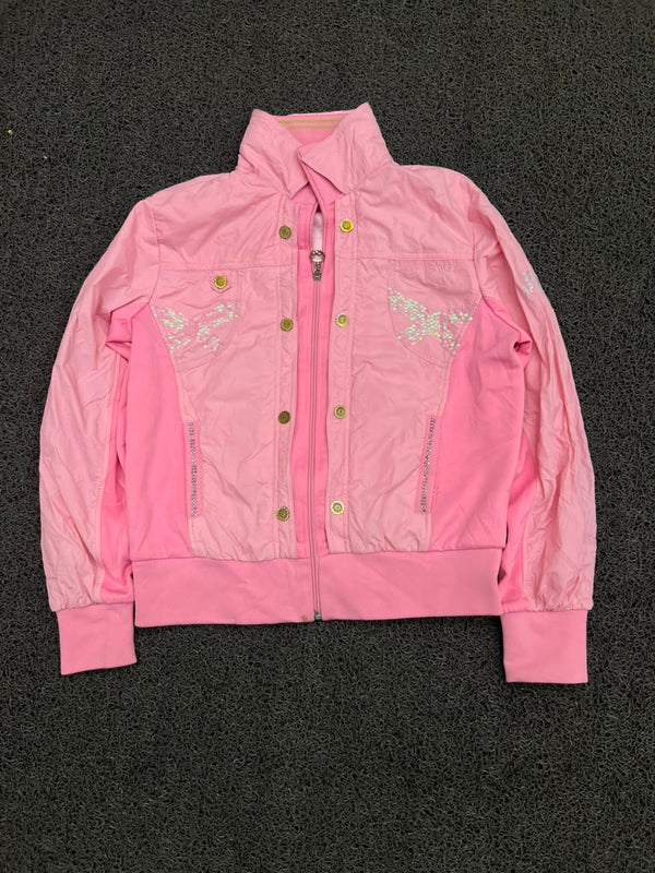 Girls Pink Casual Jacket – Full Zip & Snap Button Design