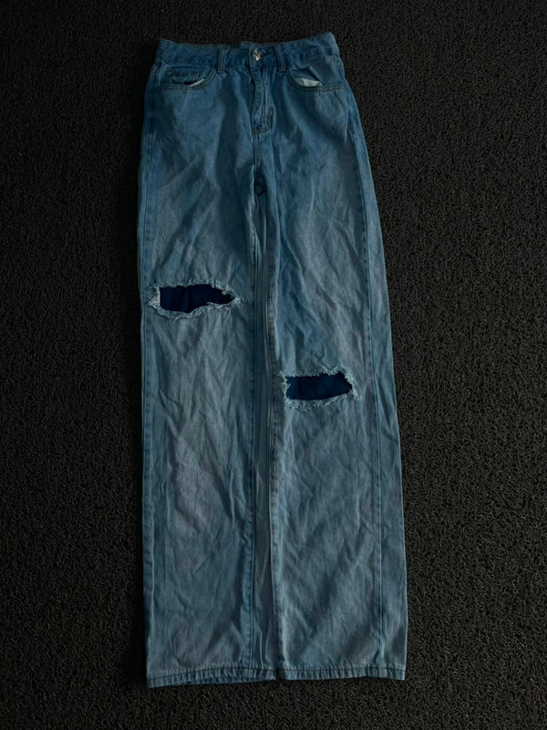 Vintage Light Wash Distressed Wide-Leg Jeans