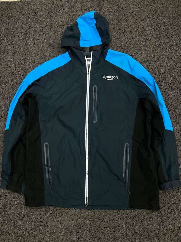 Amazon Black & Blue Hooded Outdoor Jacket ⚠️ Zip Damage