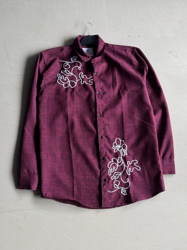 Maroon Embroidered Floral Designer Shirt