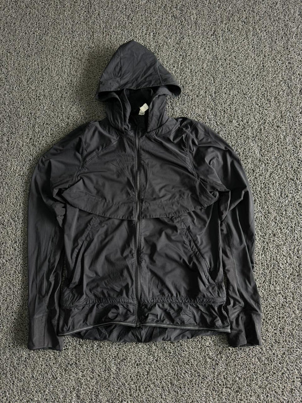 Black Hooded Technical Windbreaker Jacket