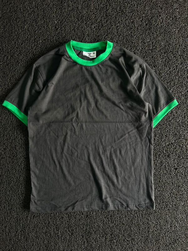 Green Contrast Trim Crew Neck T-Shirt