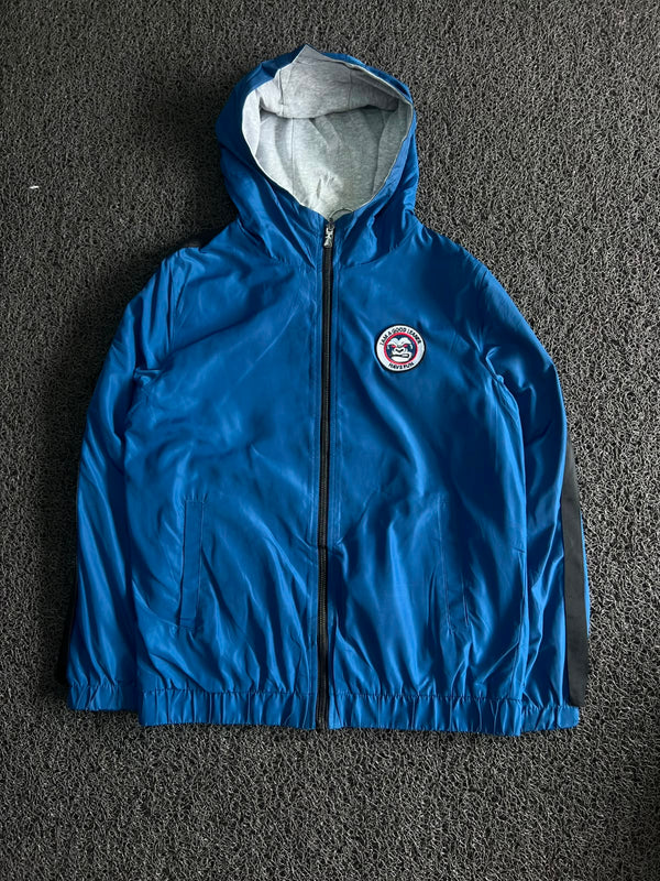 Double Side Blue and Grey Hooded Jacket – Lightweight Zip-Up Windbreaker ⚠️ Small Stains and Small Damage
