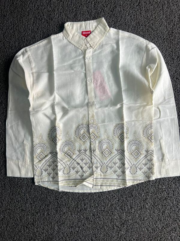 Qlood Cream Printed Button-Down Casual Shirt – Full Sleeve