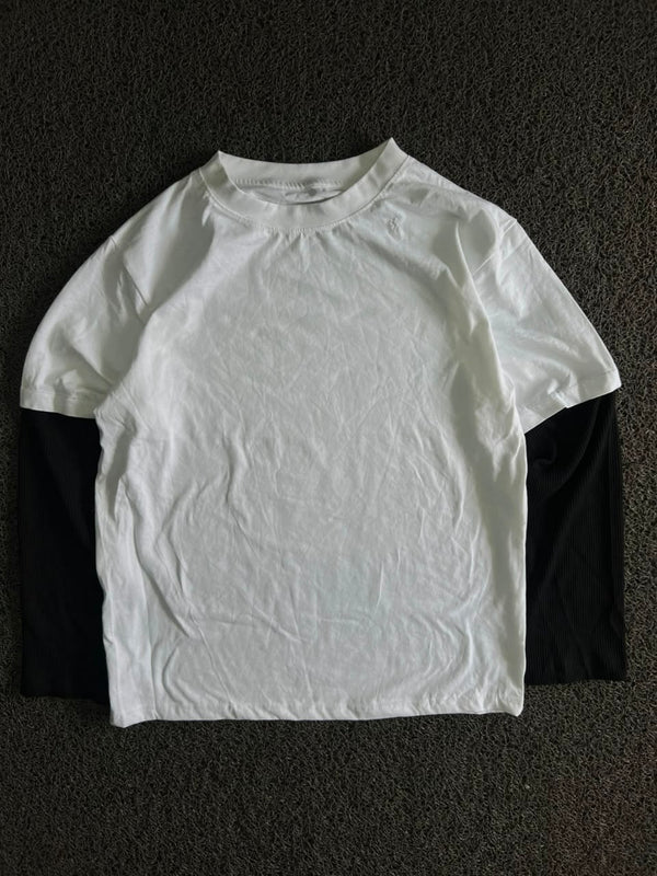 Men’s White & Black Layered Dr Sleeve T-Shirt