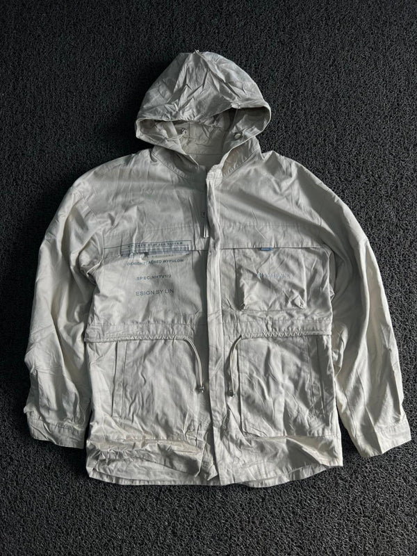 Vintage White Hooded Utility Cargo Jacket