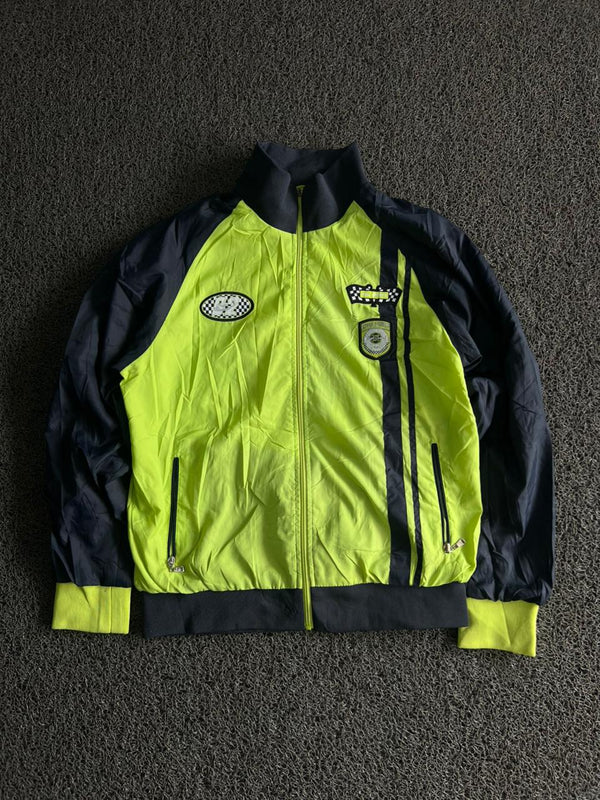 Vintage Neon Green & Black Racing Track Jacket ⚠️ No Zip