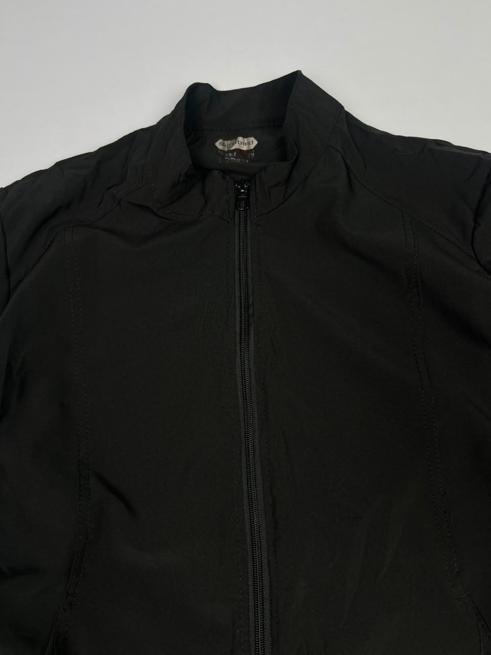 Black Full-Zip Long Sleeve Casual Jacket with Stand Collar