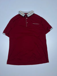 Short-Sleeve Polo T-Shirt with Checkered Collar and Cuff Details