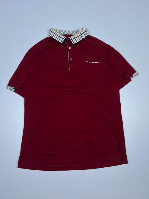 Short-Sleeve Polo T-Shirt with Checkered Collar and Cuff Details
