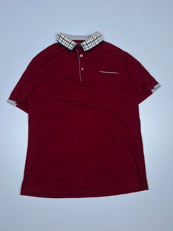 Short-Sleeve Polo T-Shirt with Checkered Collar and Cuff Details