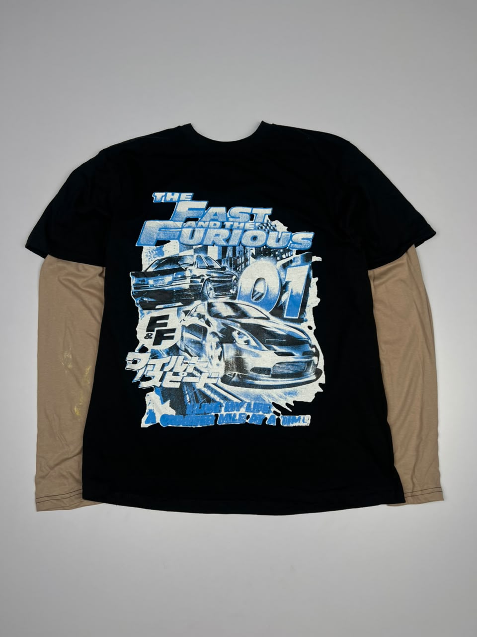 Fast & Furious 01 Graphic Print Layered Dr Sleeve T-Shirt – Thriftwear ⚠️ Small Stains