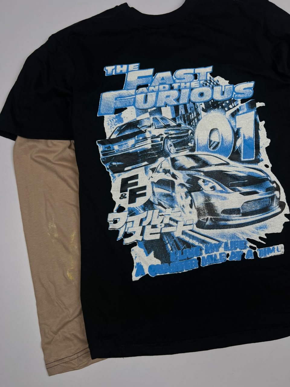 Fast & Furious 01 Graphic Print Layered Dr Sleeve T-Shirt – Thriftwear ⚠️ Small Stains