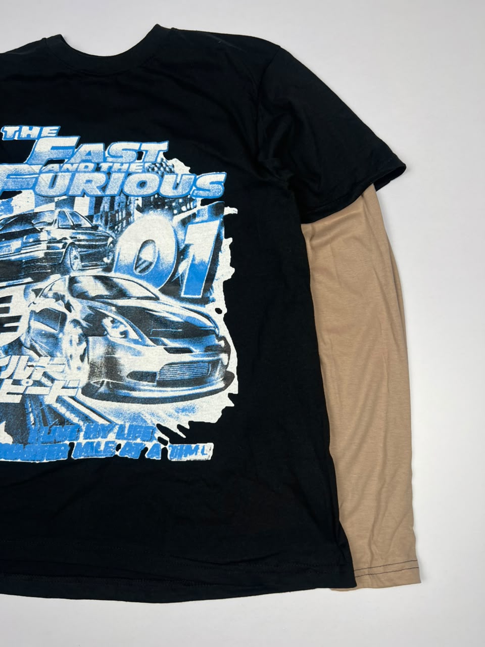 Fast & Furious 01 Graphic Print Layered Dr Sleeve T-Shirt – Thriftwear ⚠️ Small Stains