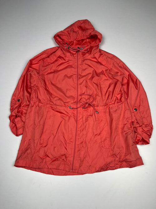 Vintage Red Hooded Zip-Up Windbreaker Jacket with Adjustable Waist – Thriftwear