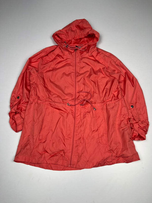 Vintage Red Hooded Zip-Up Windbreaker Jacket with Adjustable Waist – Thriftwear